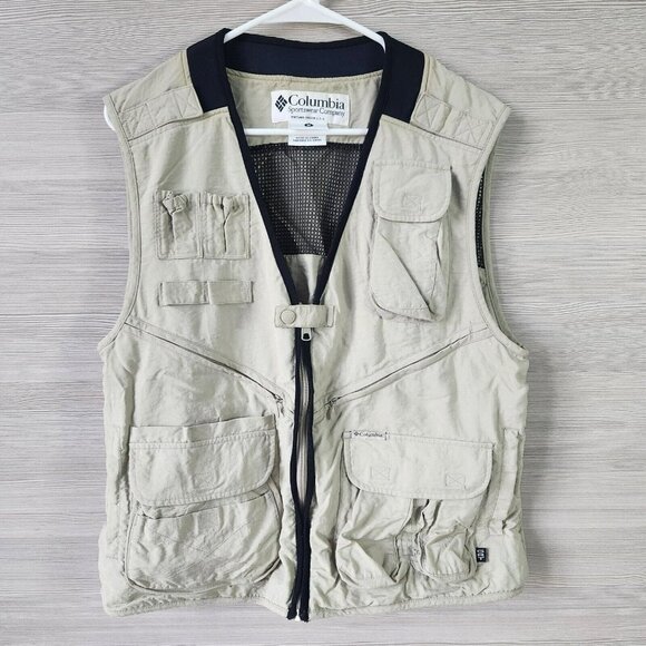 Columbia Fishing Vest Unisex Medium Multiple Pockets Beige Hiking Lightweight - Picture 1 of 16